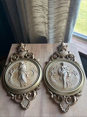 Vintage Dart Industries Neoclassical Gold Wall Plaques- Pair